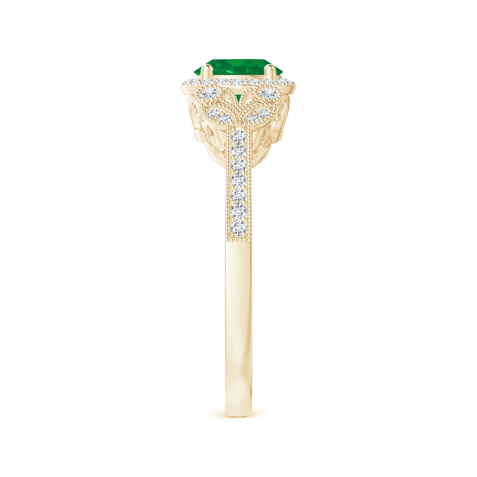 6mm AA Aeon Vintage Style Emerald Halo Leaf & Vine Engagement Ring with Milgrain in Yellow Gold side-2