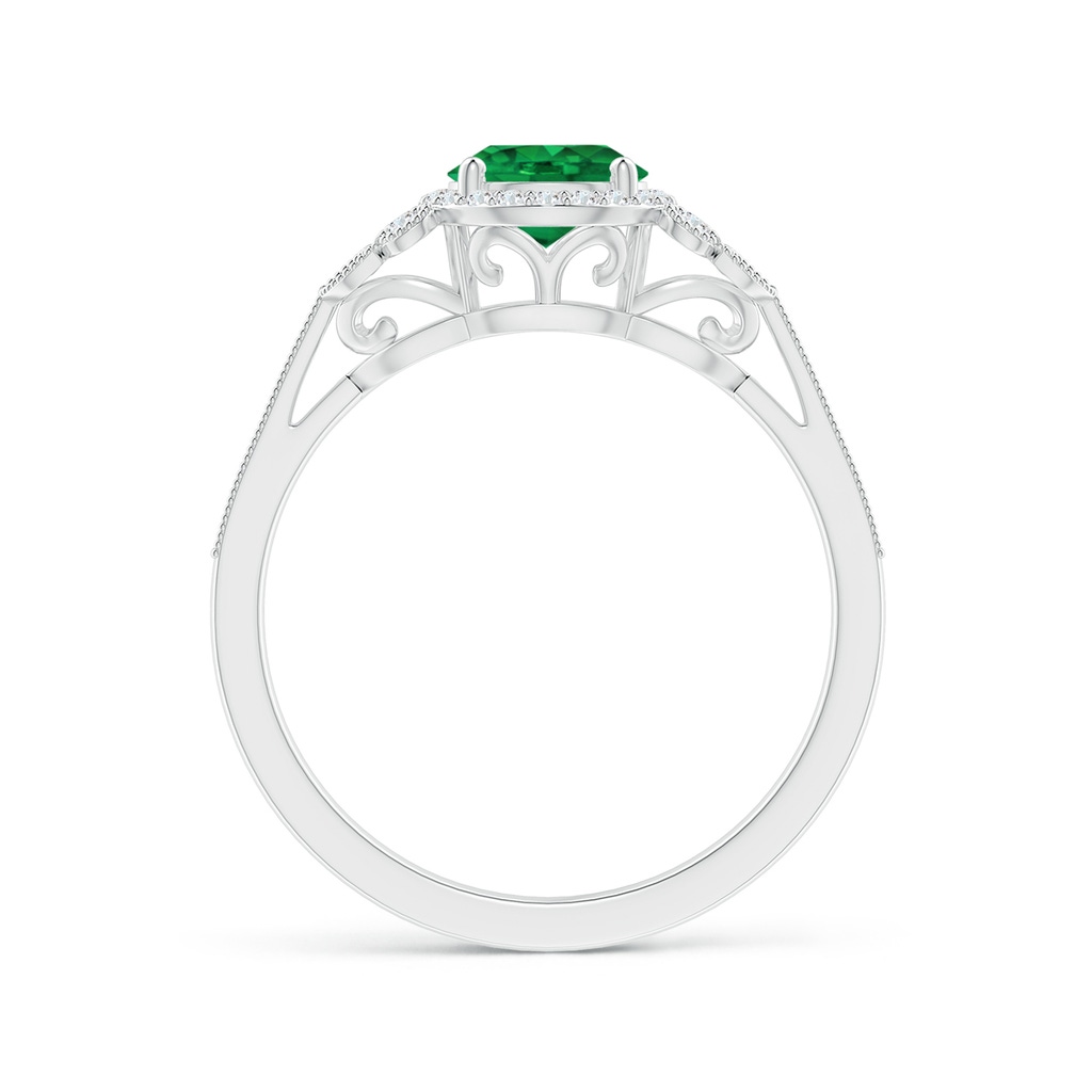 6mm AAA Aeon Vintage Style Emerald Halo Leaf & Vine Engagement Ring with Milgrain in 18K White Gold - side_1