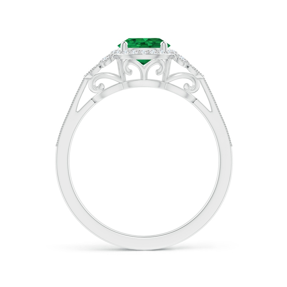 6mm AAA Aeon Vintage Style Emerald Halo Leaf & Vine Engagement Ring with Milgrain in 18K White Gold side-1