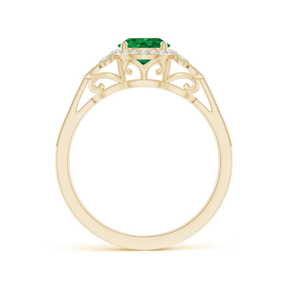 6mm AAA Aeon Vintage Style Emerald Halo Leaf & Vine Engagement Ring with Milgrain in Yellow Gold side-1