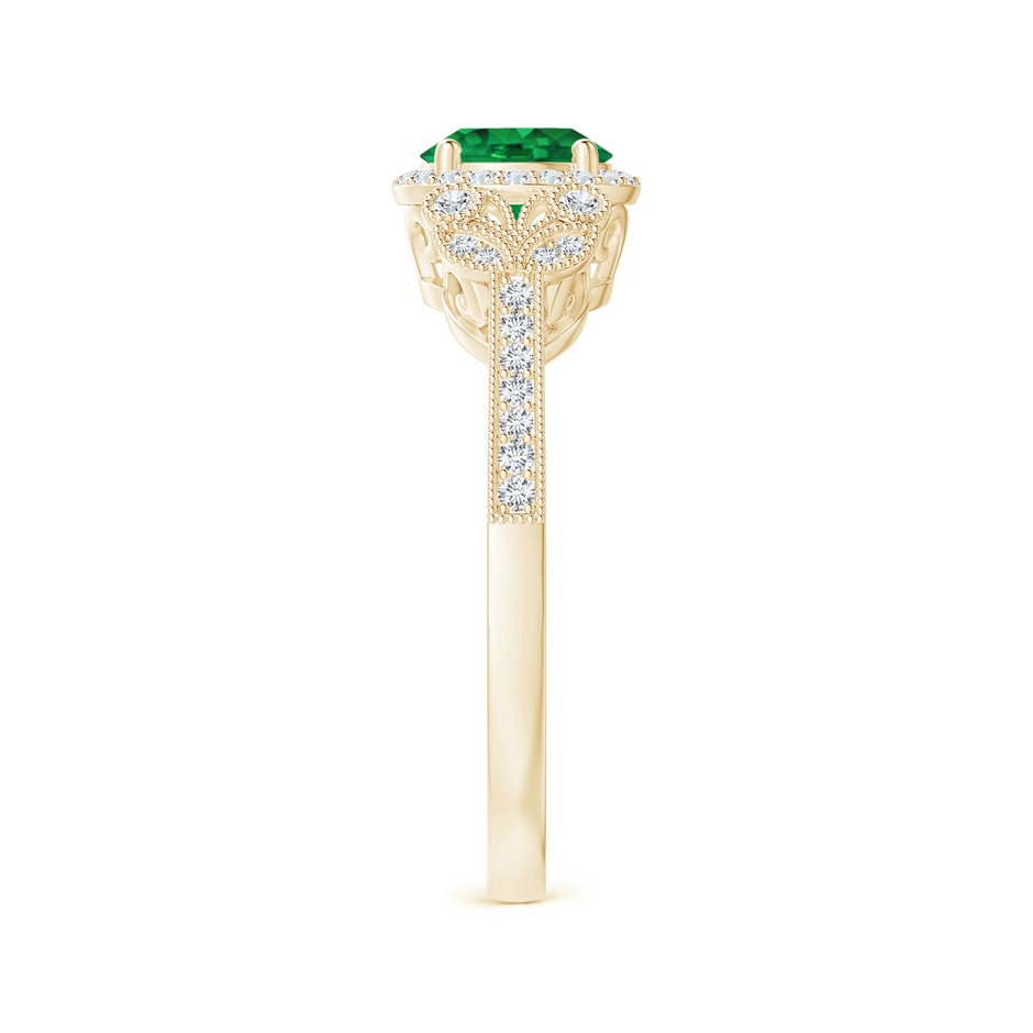 6mm AAA Aeon Vintage Style Emerald Halo Leaf & Vine Engagement Ring with Milgrain in Yellow Gold side-2