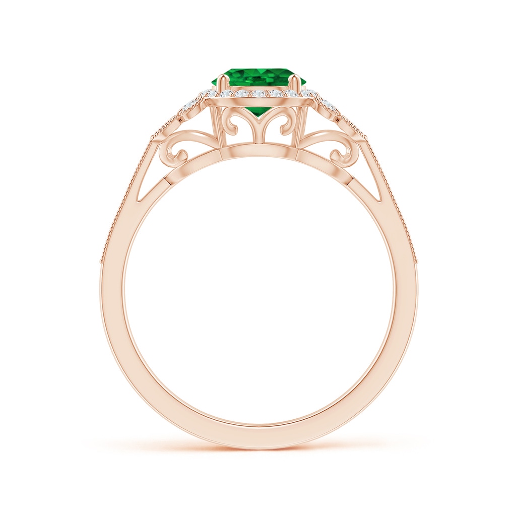 6mm AAAA Aeon Vintage Style Emerald Halo Leaf & Vine Engagement Ring with Milgrain in Rose Gold - side_1