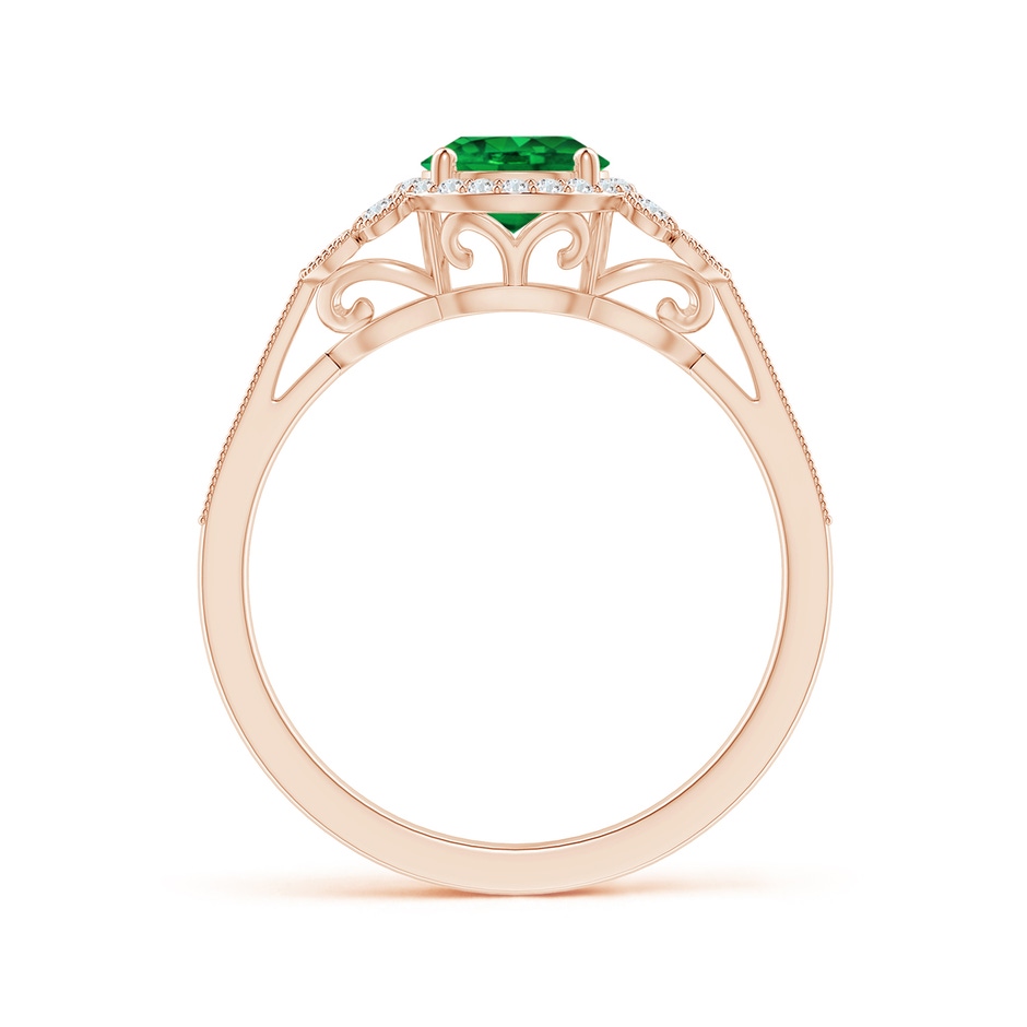 6mm AAAA Aeon Vintage Style Emerald Halo Leaf & Vine Engagement Ring with Milgrain in Rose Gold side-1