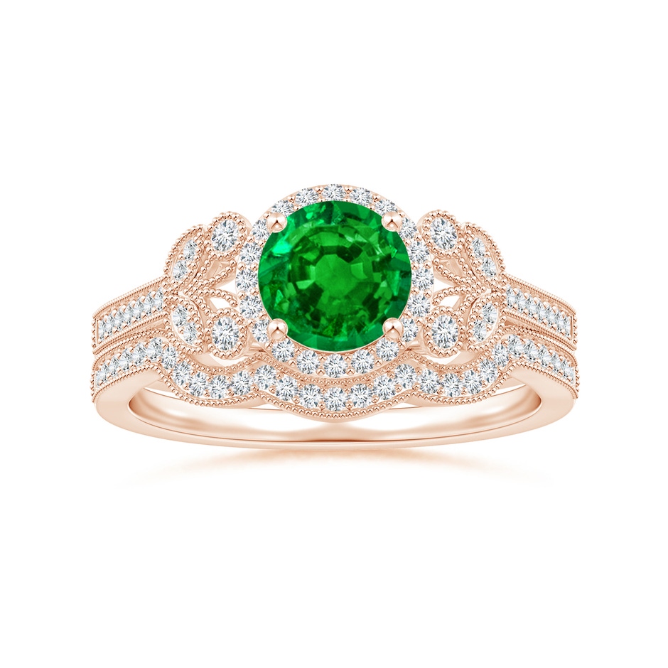 6mm AAAA Aeon Vintage Style Emerald Halo Leaf & Vine Engagement Ring with Milgrain in Rose Gold side-3
