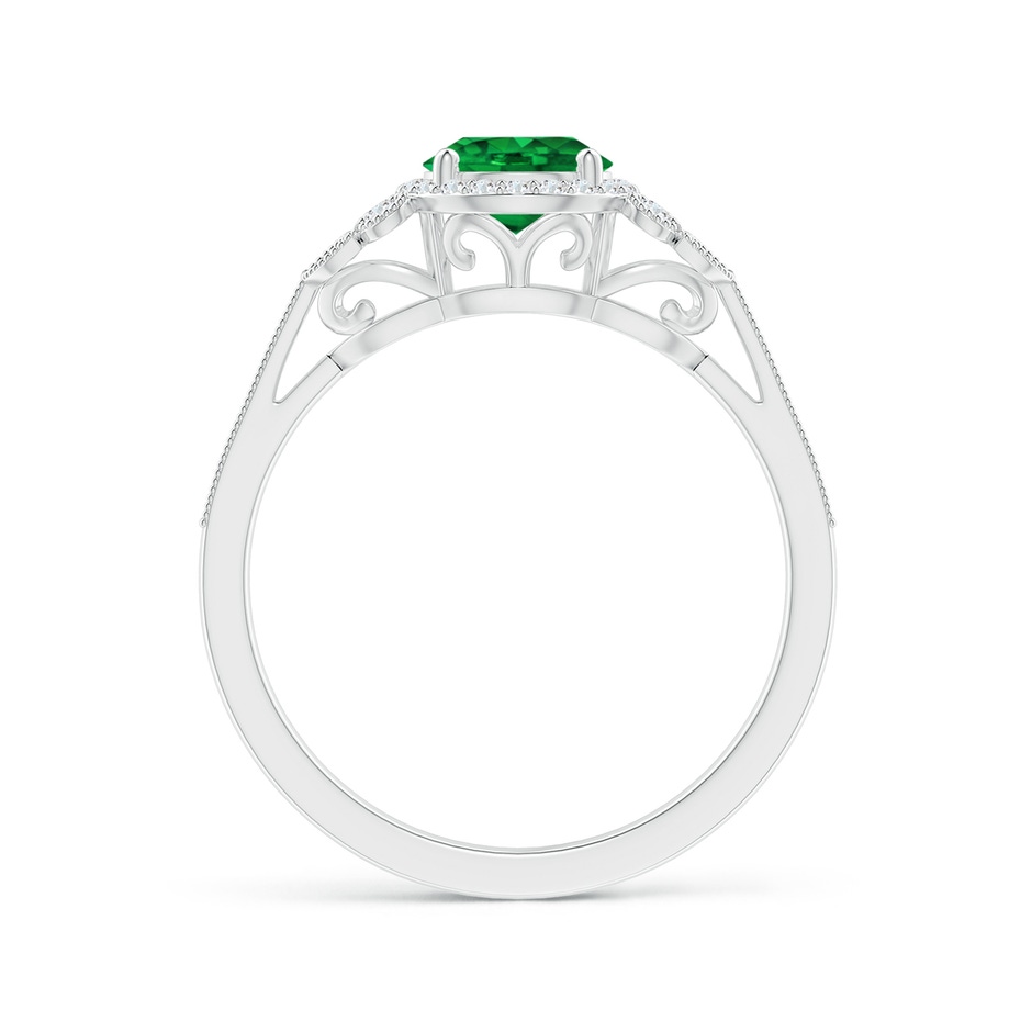 6mm AAAA Aeon Vintage Style Emerald Halo Leaf & Vine Engagement Ring with Milgrain in White Gold side-1
