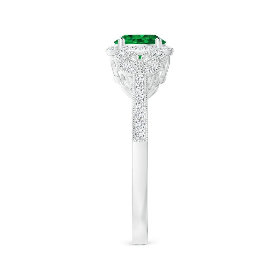 6mm AAAA Aeon Vintage Style Emerald Halo Leaf & Vine Engagement Ring with Milgrain in White Gold side-2
