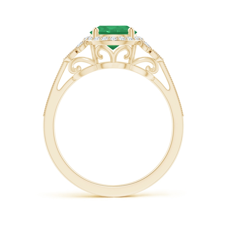 7mm A Aeon Vintage Style Emerald Halo Leaf & Vine Engagement Ring with Milgrain in Yellow Gold side-1