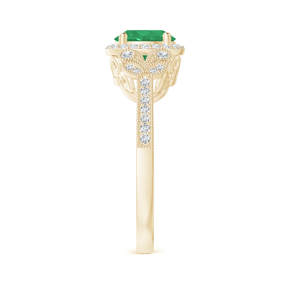 7mm A Aeon Vintage Style Emerald Halo Leaf & Vine Engagement Ring with Milgrain in Yellow Gold side-2