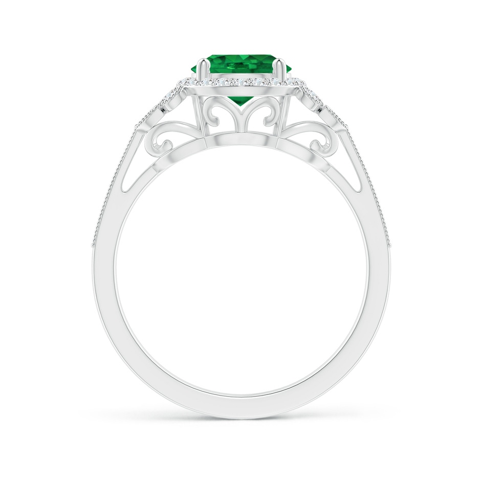 7mm AAA Aeon Vintage Style Emerald Halo Leaf & Vine Engagement Ring with Milgrain in White Gold side-1