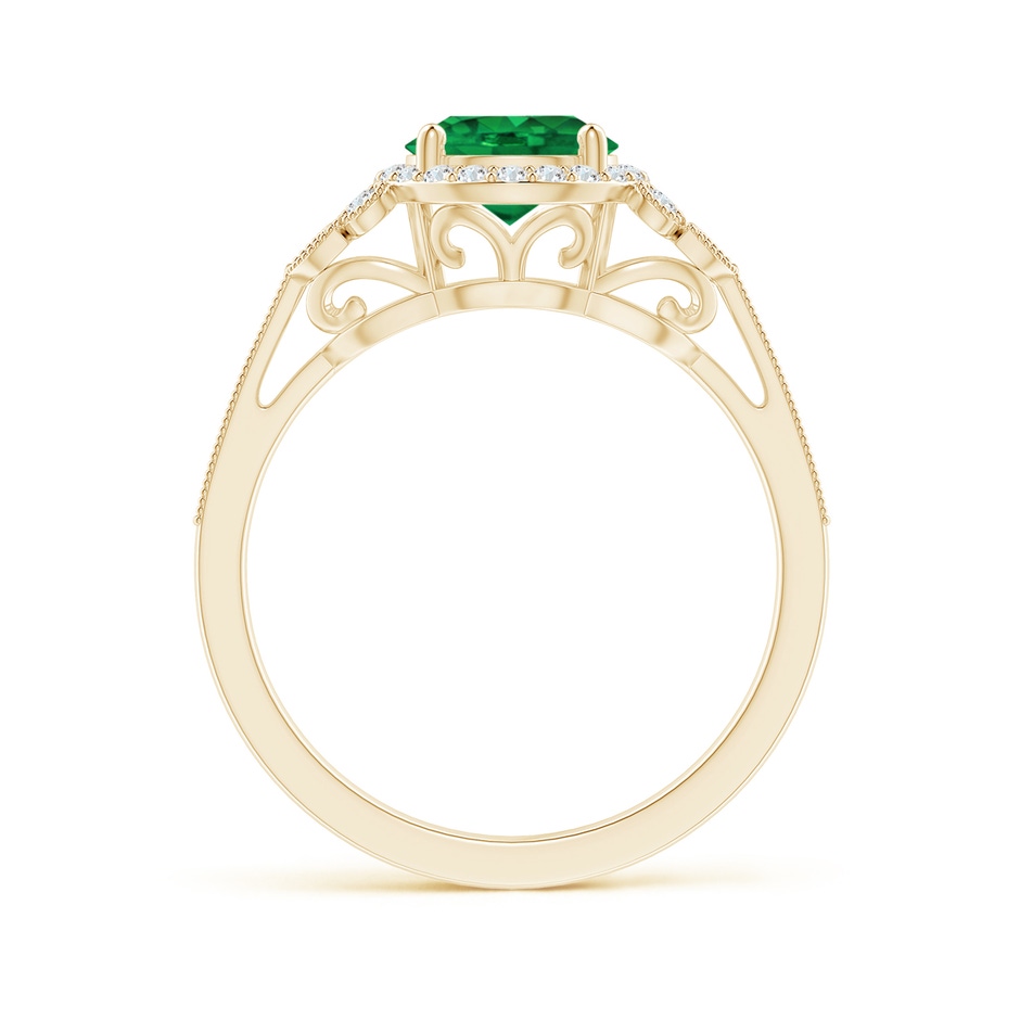 7mm AAA Aeon Vintage Style Emerald Halo Leaf & Vine Engagement Ring with Milgrain in Yellow Gold side-1