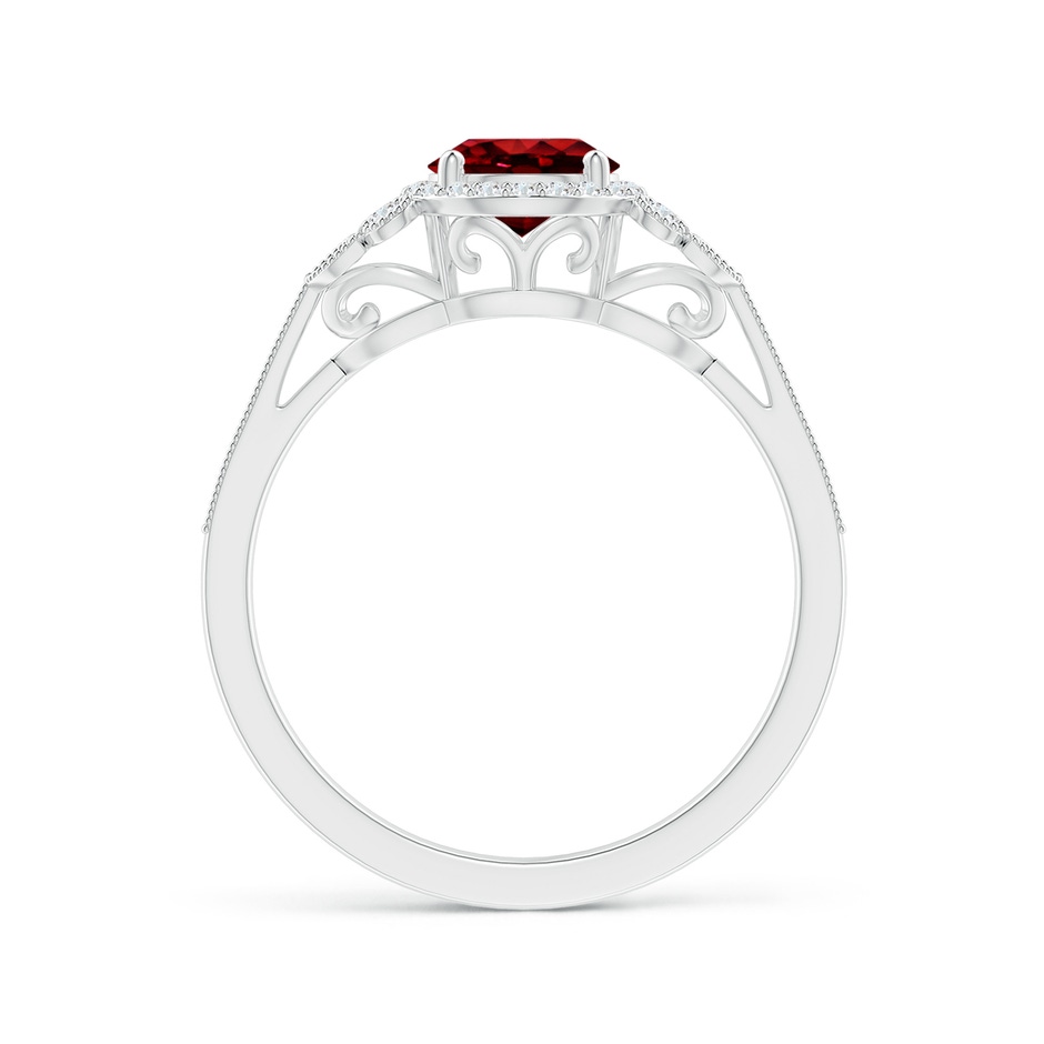 6mm Lab-Grown Aeon Vintage Style Ruby Halo Leaf & Vine Engagement Ring with Milgrain in White Gold side-1