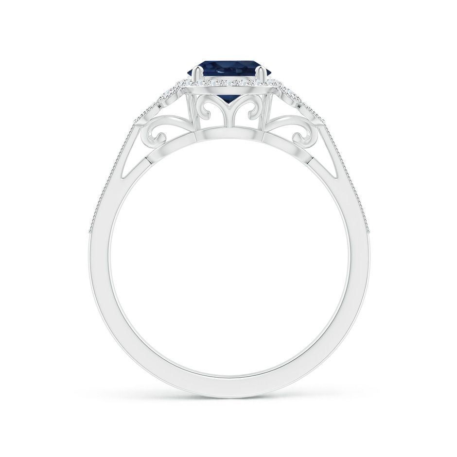 6mm AA Aeon Vintage Style Sapphire Halo Leaf & Vine Engagement Ring with Milgrain in White Gold side-1