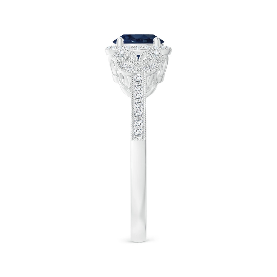 6mm AA Aeon Vintage Style Sapphire Halo Leaf & Vine Engagement Ring with Milgrain in White Gold side-2