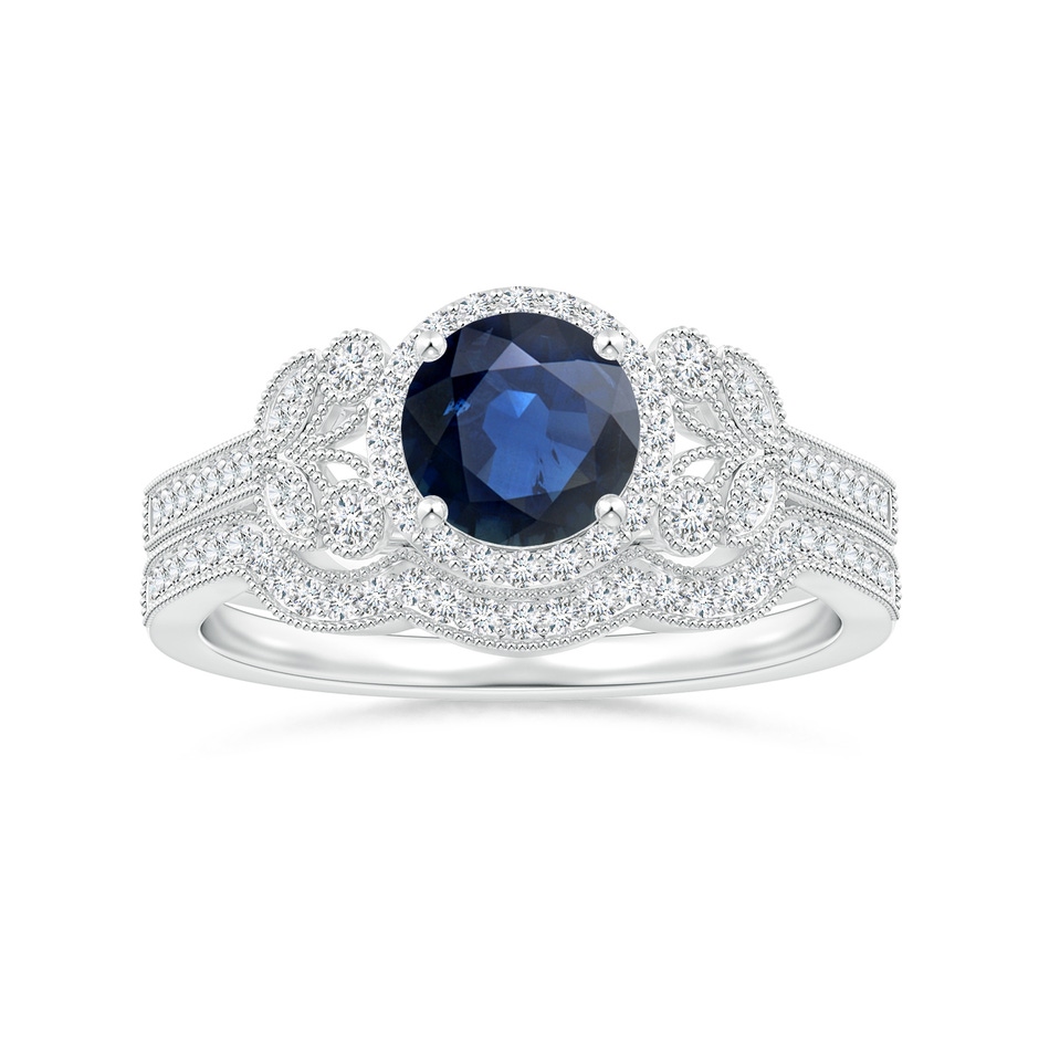 6mm AA Aeon Vintage Style Sapphire Halo Leaf & Vine Engagement Ring with Milgrain in White Gold side-3