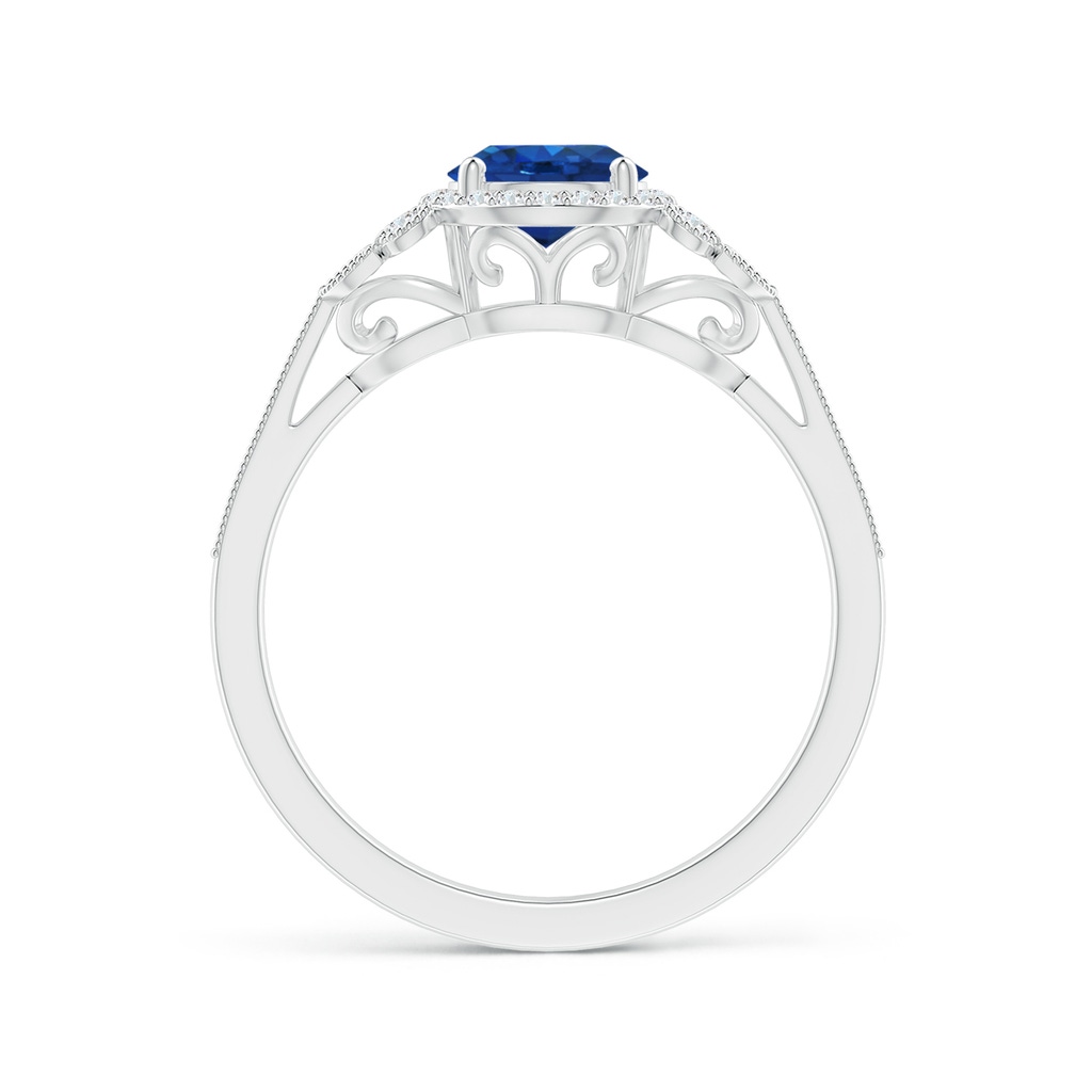 6mm AAA Aeon Vintage Style Sapphire Halo Leaf & Vine Engagement Ring with Milgrain in White Gold - side_1