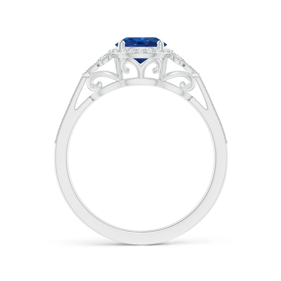 6mm AAA Aeon Vintage Style Sapphire Halo Leaf & Vine Engagement Ring with Milgrain in White Gold side-1