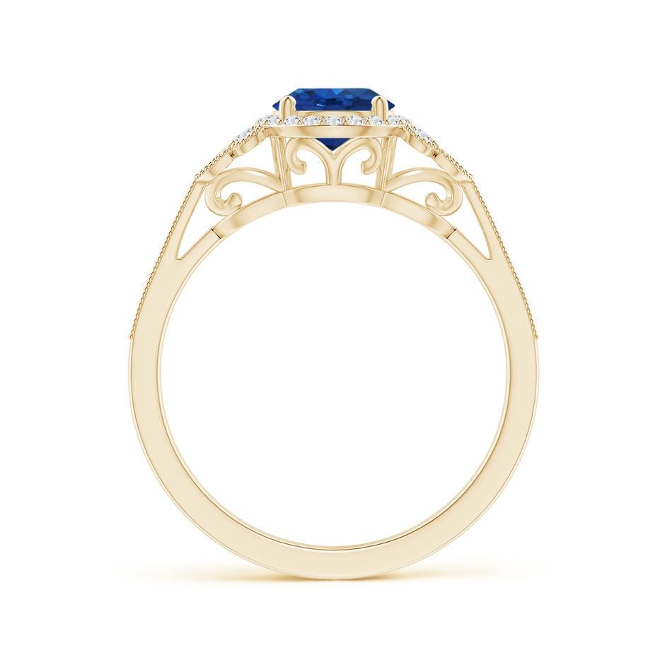 6mm AAA Aeon Vintage Style Sapphire Halo Leaf & Vine Engagement Ring with Milgrain in Yellow Gold side-1