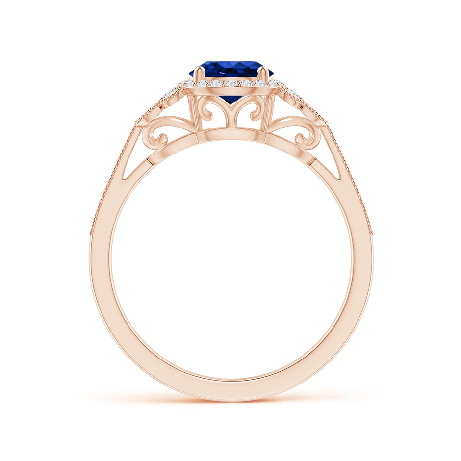 6mm AAAA Aeon Vintage Style Sapphire Halo Leaf & Vine Engagement Ring with Milgrain in Rose Gold side-1