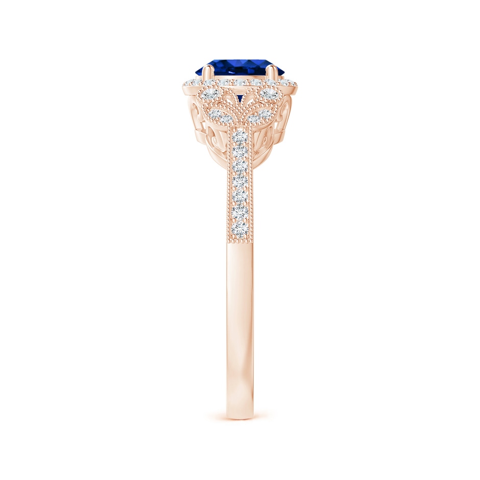 6mm AAAA Aeon Vintage Style Sapphire Halo Leaf & Vine Engagement Ring with Milgrain in Rose Gold side-2