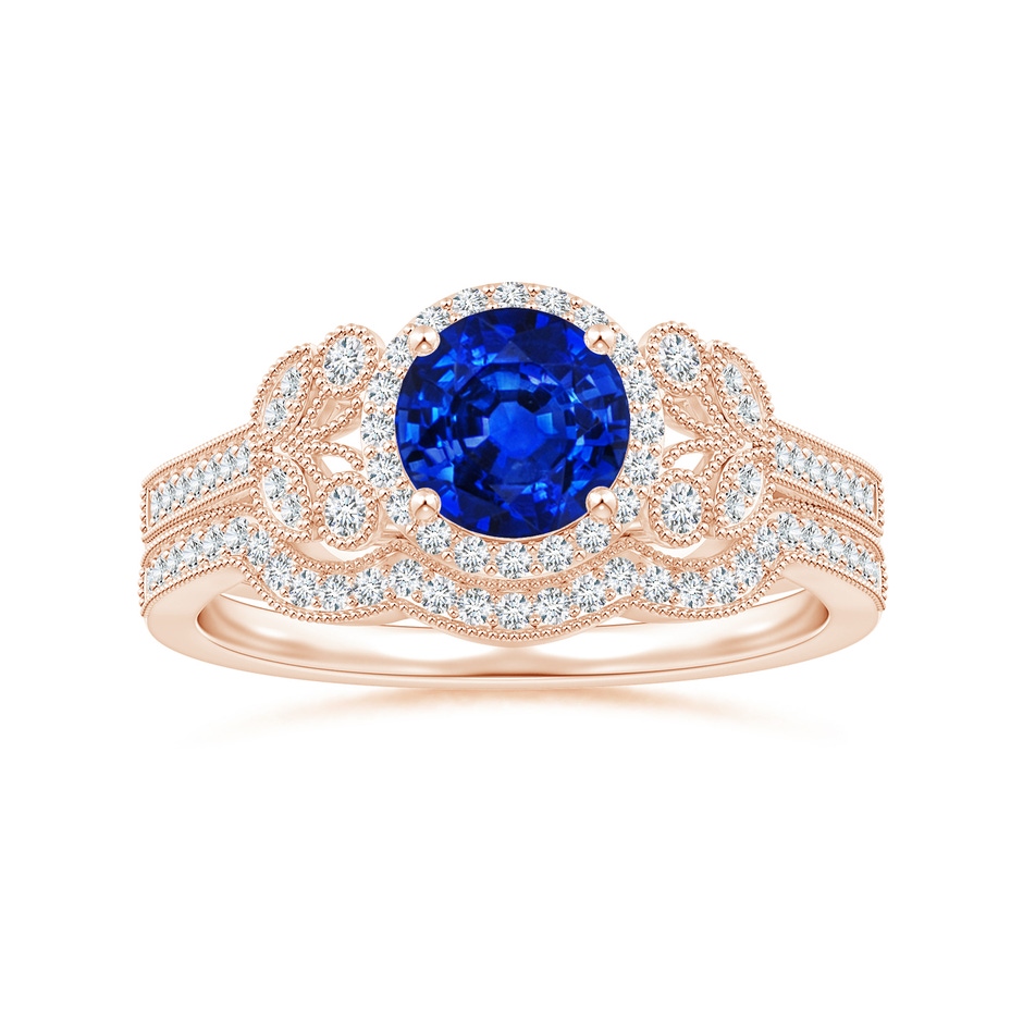 6mm AAAA Aeon Vintage Style Sapphire Halo Leaf & Vine Engagement Ring with Milgrain in Rose Gold side-3