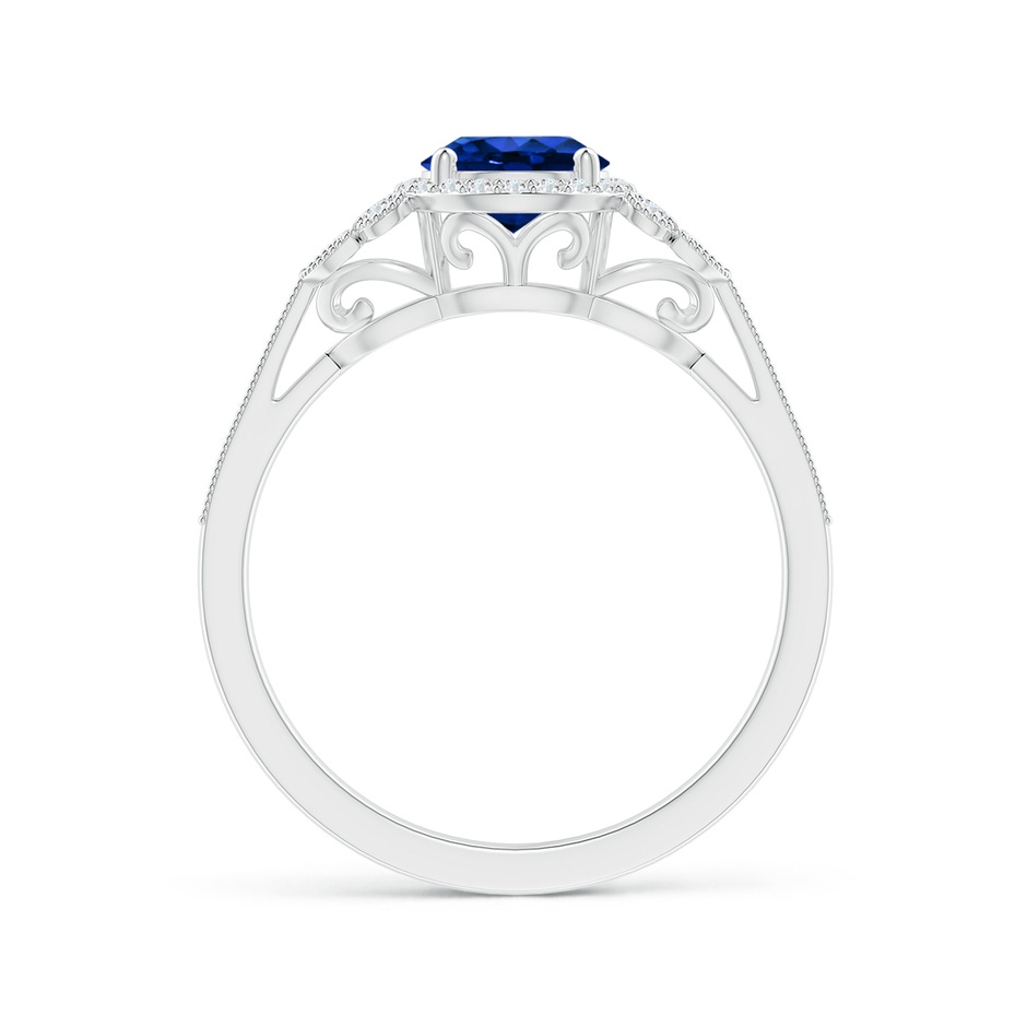 6mm Lab-Grown Aeon Vintage Style Sapphire Halo Leaf & Vine Engagement Ring with Milgrain in White Gold side-1