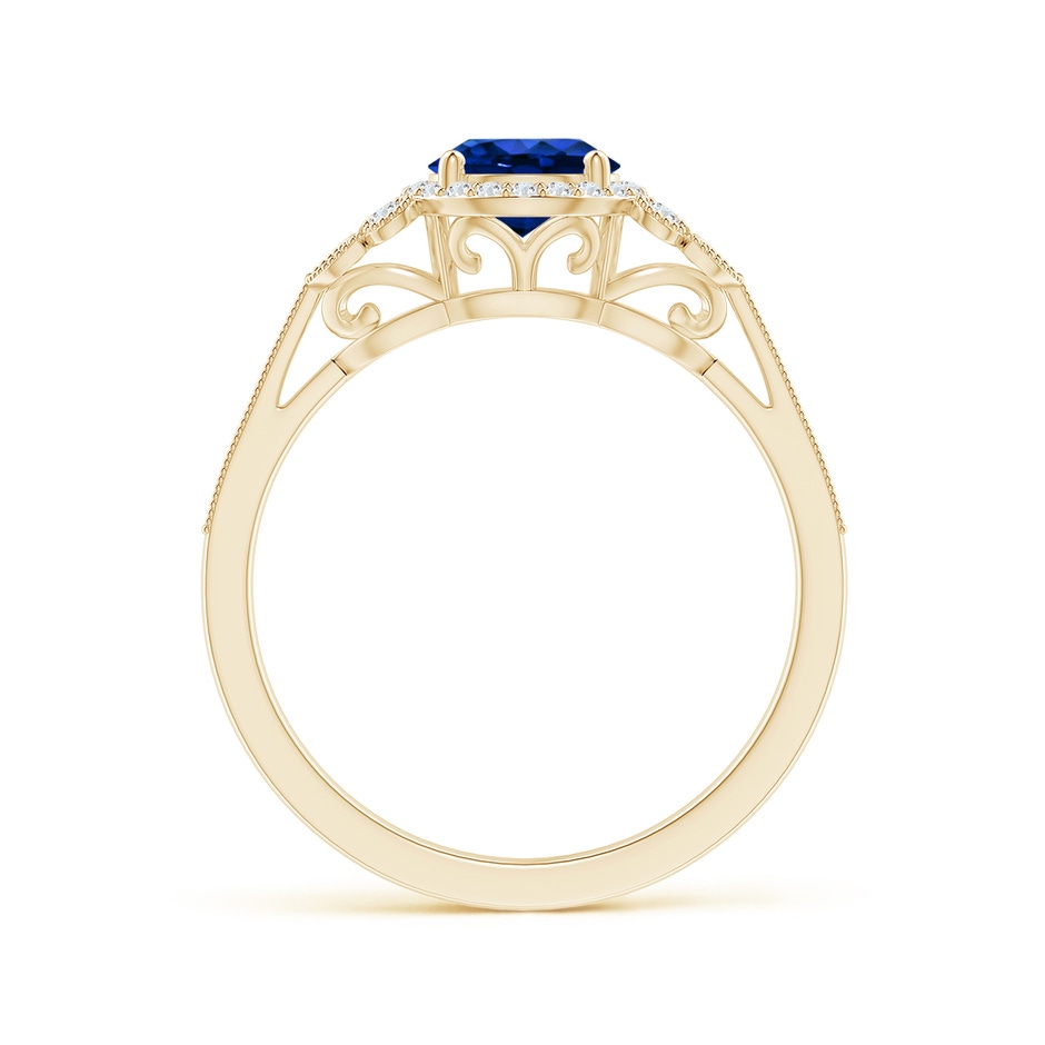 6mm AAAA Aeon Vintage Style Sapphire Halo Leaf & Vine Engagement Ring with Milgrain in Yellow Gold side-1