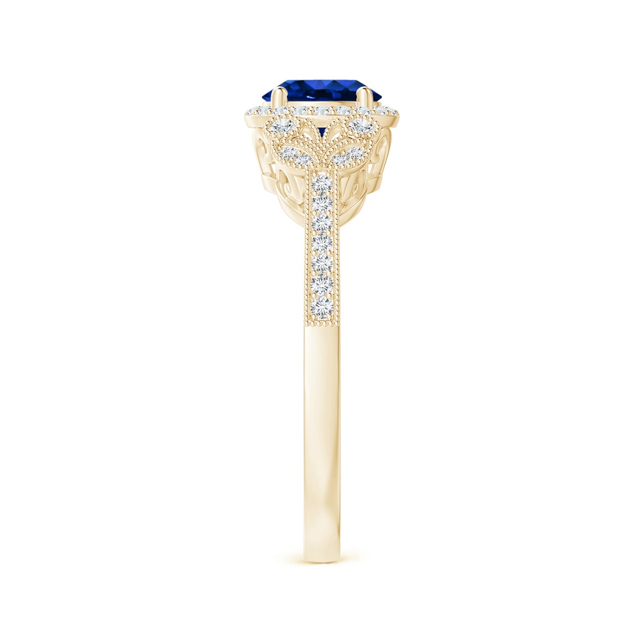 6mm AAAA Aeon Vintage Style Sapphire Halo Leaf & Vine Engagement Ring with Milgrain in Yellow Gold side-2
