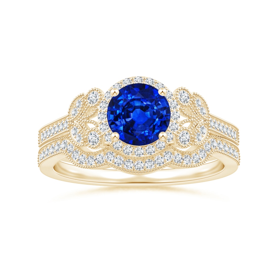 6mm AAAA Aeon Vintage Style Sapphire Halo Leaf & Vine Engagement Ring with Milgrain in Yellow Gold side-3