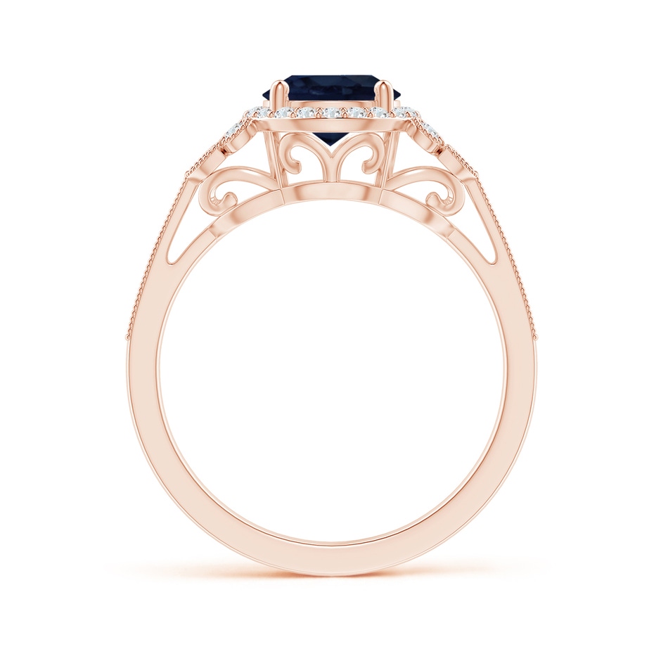 7mm A Aeon Vintage Style Sapphire Halo Leaf & Vine Engagement Ring with Milgrain in 18K Rose Gold side-1