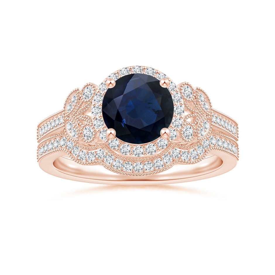 7mm A Aeon Vintage Style Sapphire Halo Leaf & Vine Engagement Ring with Milgrain in 18K Rose Gold side-3