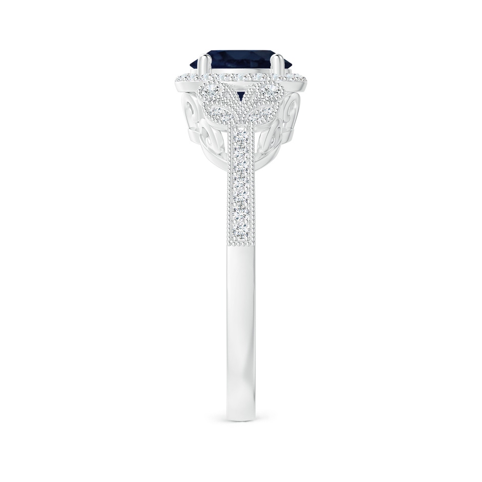 7mm A Aeon Vintage Style Sapphire Halo Leaf & Vine Engagement Ring with Milgrain in White Gold side-2