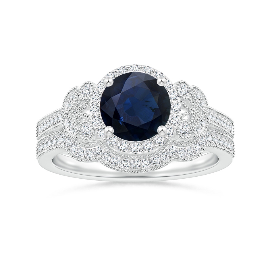 7mm A Aeon Vintage Style Sapphire Halo Leaf & Vine Engagement Ring with Milgrain in White Gold side-3