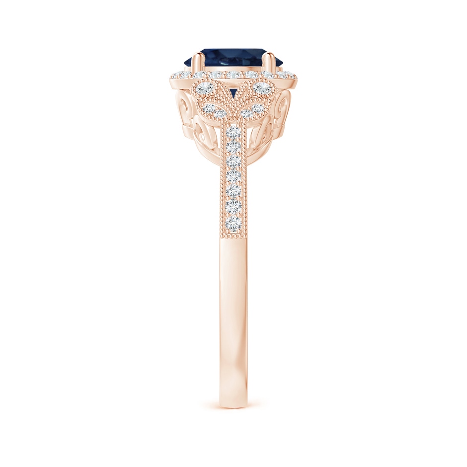 7mm AA Aeon Vintage Style Sapphire Halo Leaf & Vine Engagement Ring with Milgrain in Rose Gold side-2