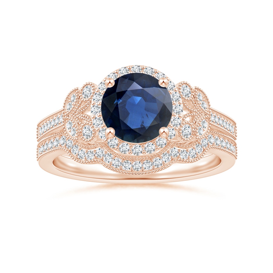 7mm AA Aeon Vintage Style Sapphire Halo Leaf & Vine Engagement Ring with Milgrain in Rose Gold side-3