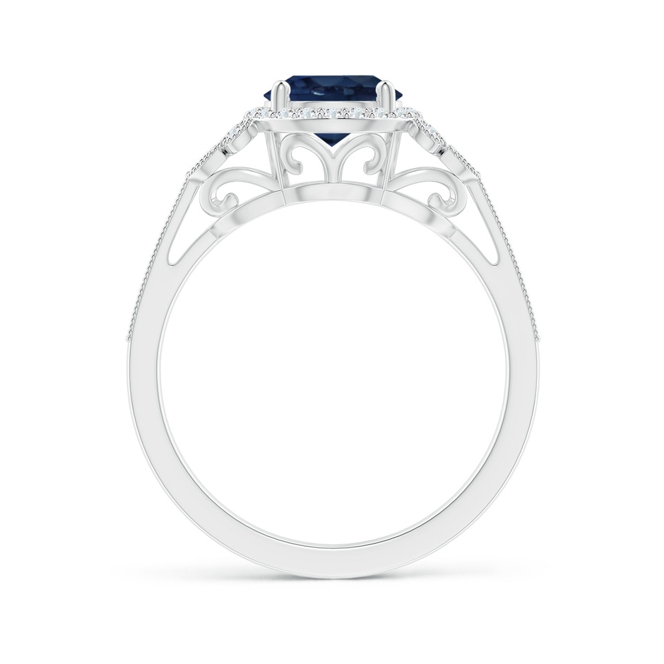 7mm AA Aeon Vintage Style Sapphire Halo Leaf & Vine Engagement Ring with Milgrain in White Gold side-1