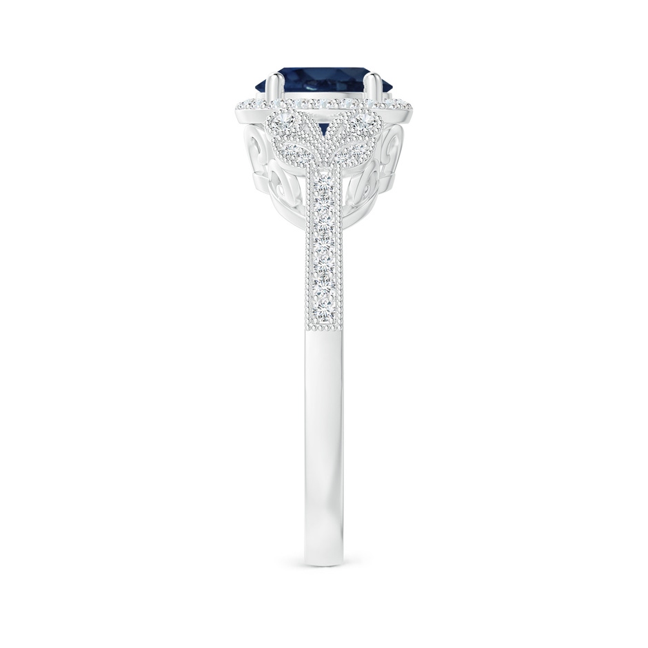 7mm AA Aeon Vintage Style Sapphire Halo Leaf & Vine Engagement Ring with Milgrain in White Gold side-2