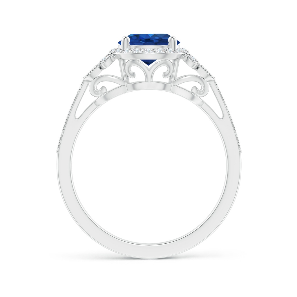 7mm AAA Aeon Vintage Style Sapphire Halo Leaf & Vine Engagement Ring with Milgrain in White Gold Side-1