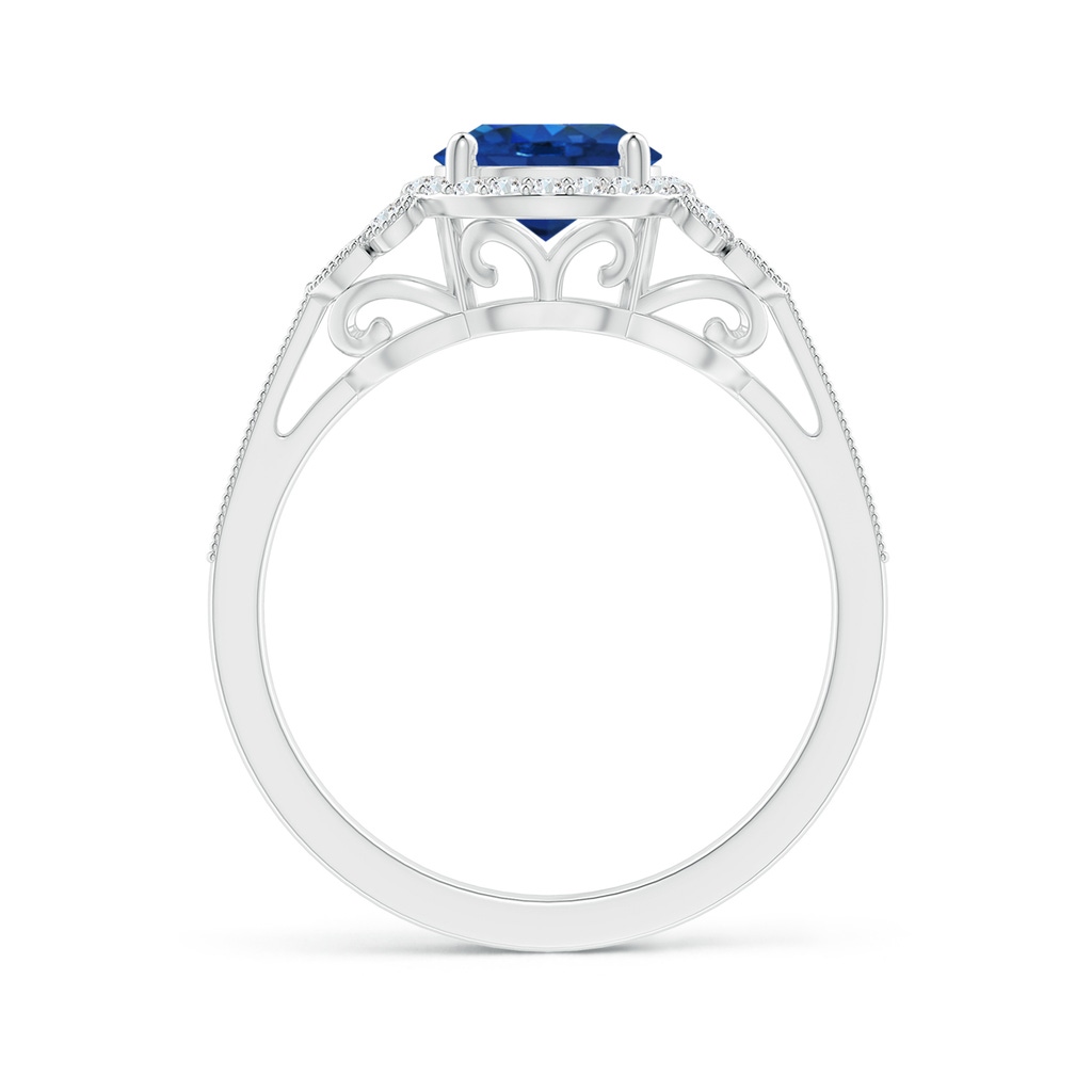 7mm AAA Aeon Vintage Style Sapphire Halo Leaf & Vine Engagement Ring with Milgrain in White Gold - side_1
