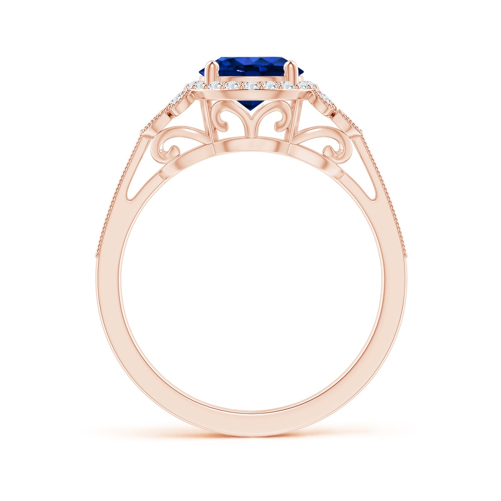 7mm AAAA Aeon Vintage Style Sapphire Halo Leaf & Vine Engagement Ring with Milgrain in 18K Rose Gold Side-1
