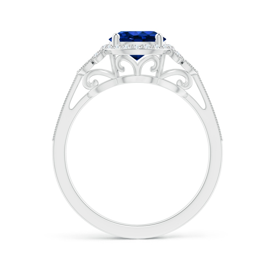7mm Lab-Grown Aeon Vintage Style Sapphire Halo Leaf & Vine Engagement Ring with Milgrain in White Gold side-1