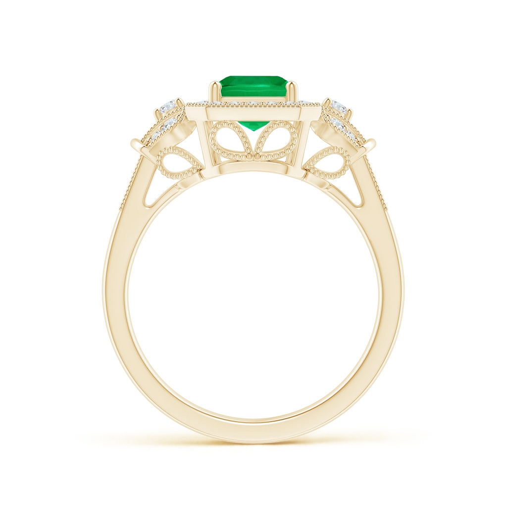 8x6mm AAA Aeon Vintage Style Emerald-Cut Emerald Halo Engagement Ring with Milgrain in Yellow Gold Side-1
