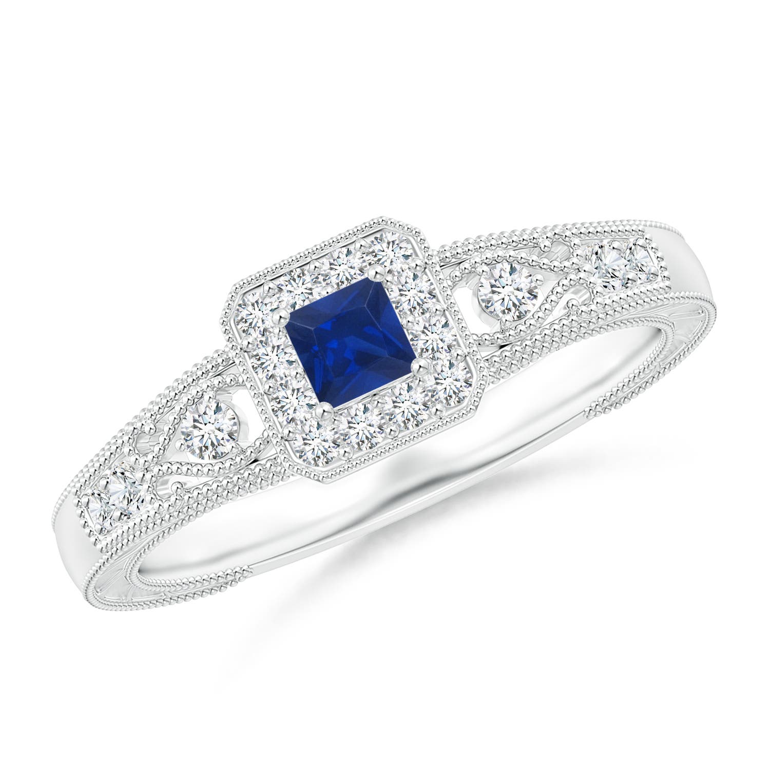 AAA - Blue Sapphire / 0.39 CT / 14 KT White Gold