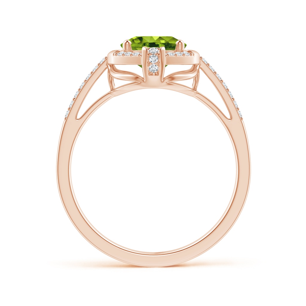 9x7mm AAAA Vintage Inspired Oval Peridot Leo Ring with Diamonds in Rose Gold Side-1