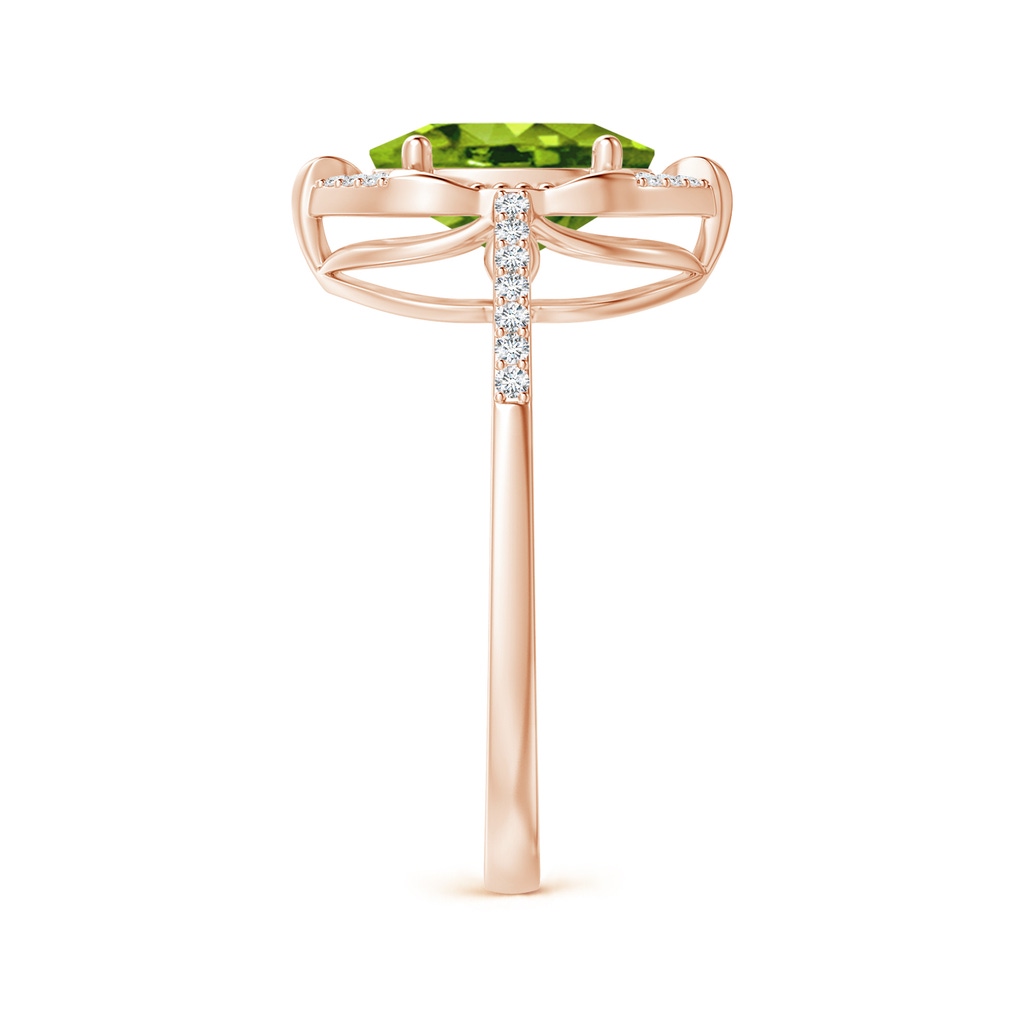 9x7mm AAAA Vintage Inspired Oval Peridot Leo Ring with Diamonds in Rose Gold Side-2