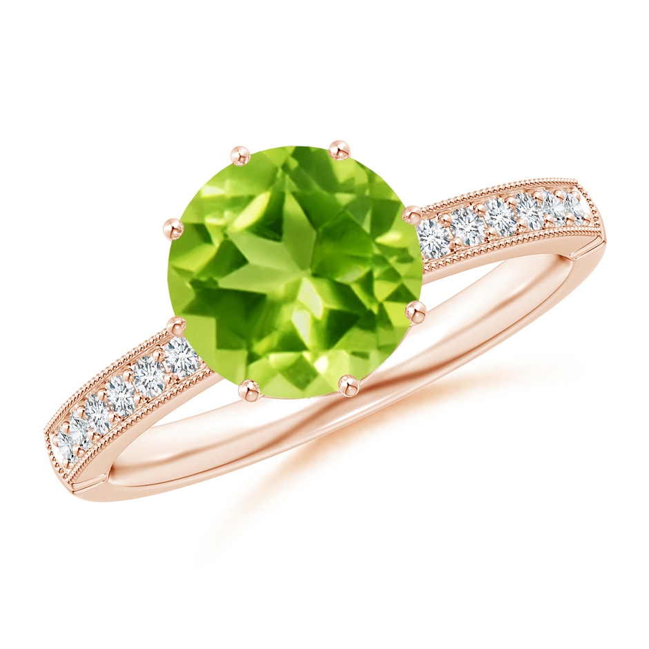 8mm AAA Vintage Inspired Round Peridot and Diamond Leo Crown Ring in Rose Gold 