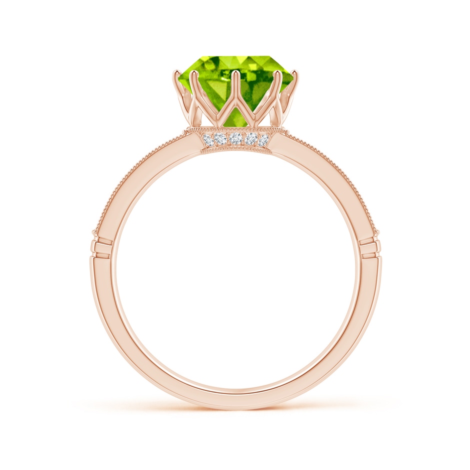 8mm AAA Vintage Inspired Round Peridot and Diamond Leo Crown Ring in Rose Gold side-1