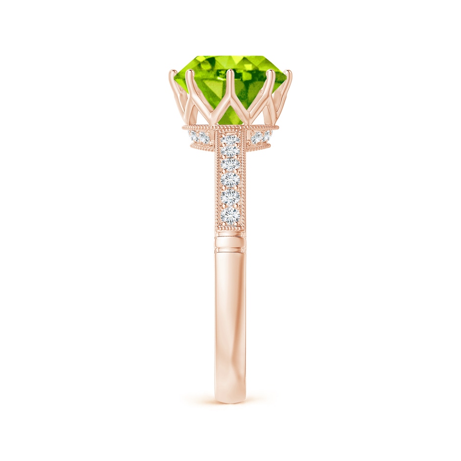 8mm AAA Vintage Inspired Round Peridot and Diamond Leo Crown Ring in Rose Gold side-2