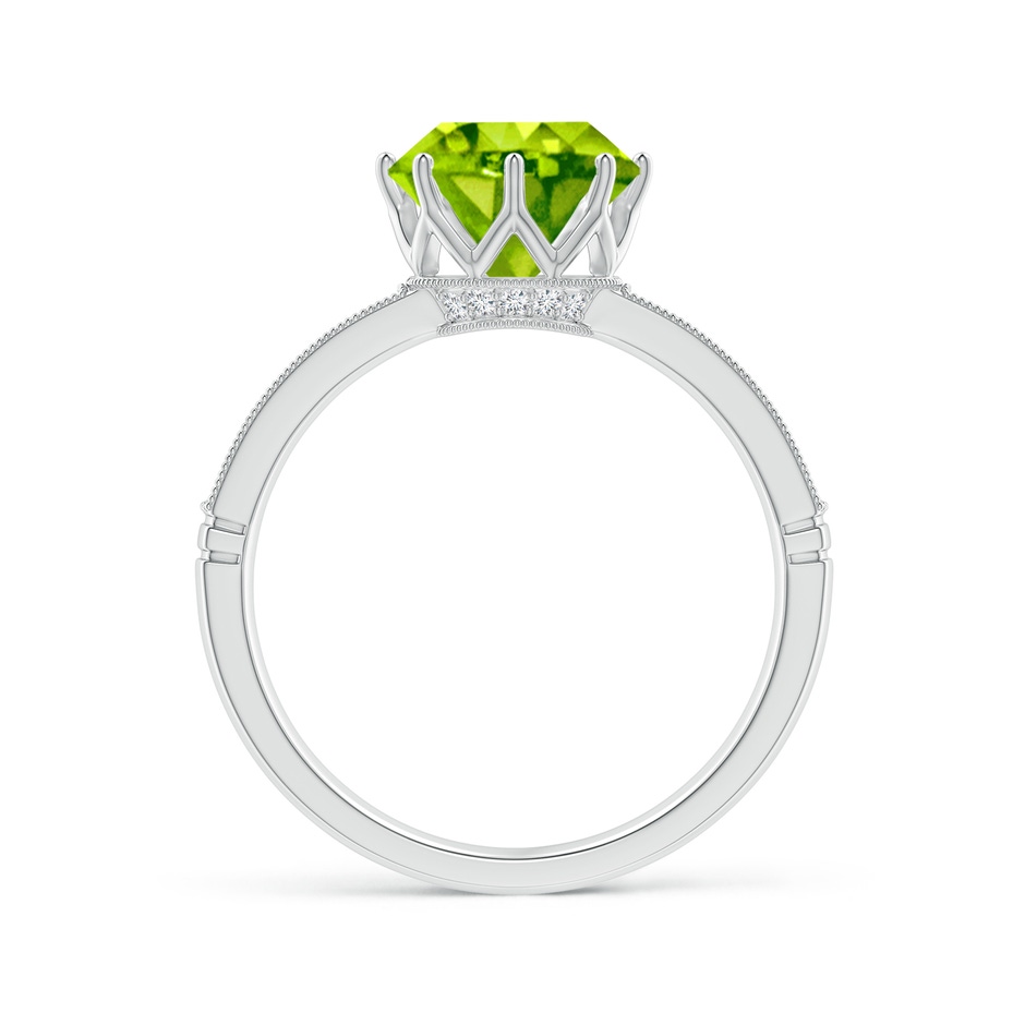 8mm AAA Vintage Inspired Round Peridot and Diamond Leo Crown Ring in White Gold side-1
