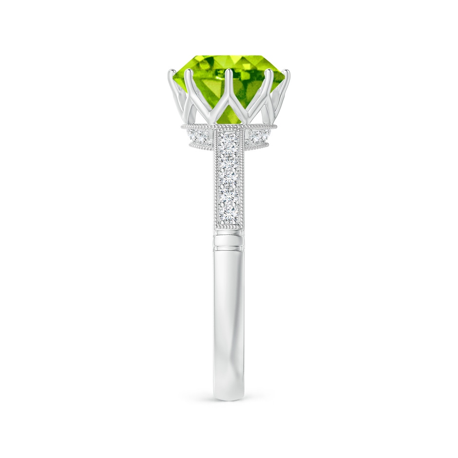 8mm AAA Vintage Inspired Round Peridot and Diamond Leo Crown Ring in White Gold side-2