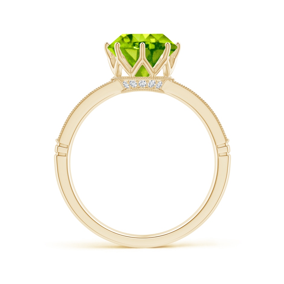 8mm AAA Vintage Inspired Round Peridot and Diamond Leo Crown Ring in Yellow Gold side-1